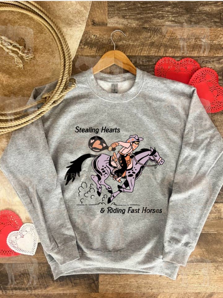 Stealing Hearts Tee or Sweatshirt (Adult) (Heathered Grey) for wholesale by The Fringed Pineapple