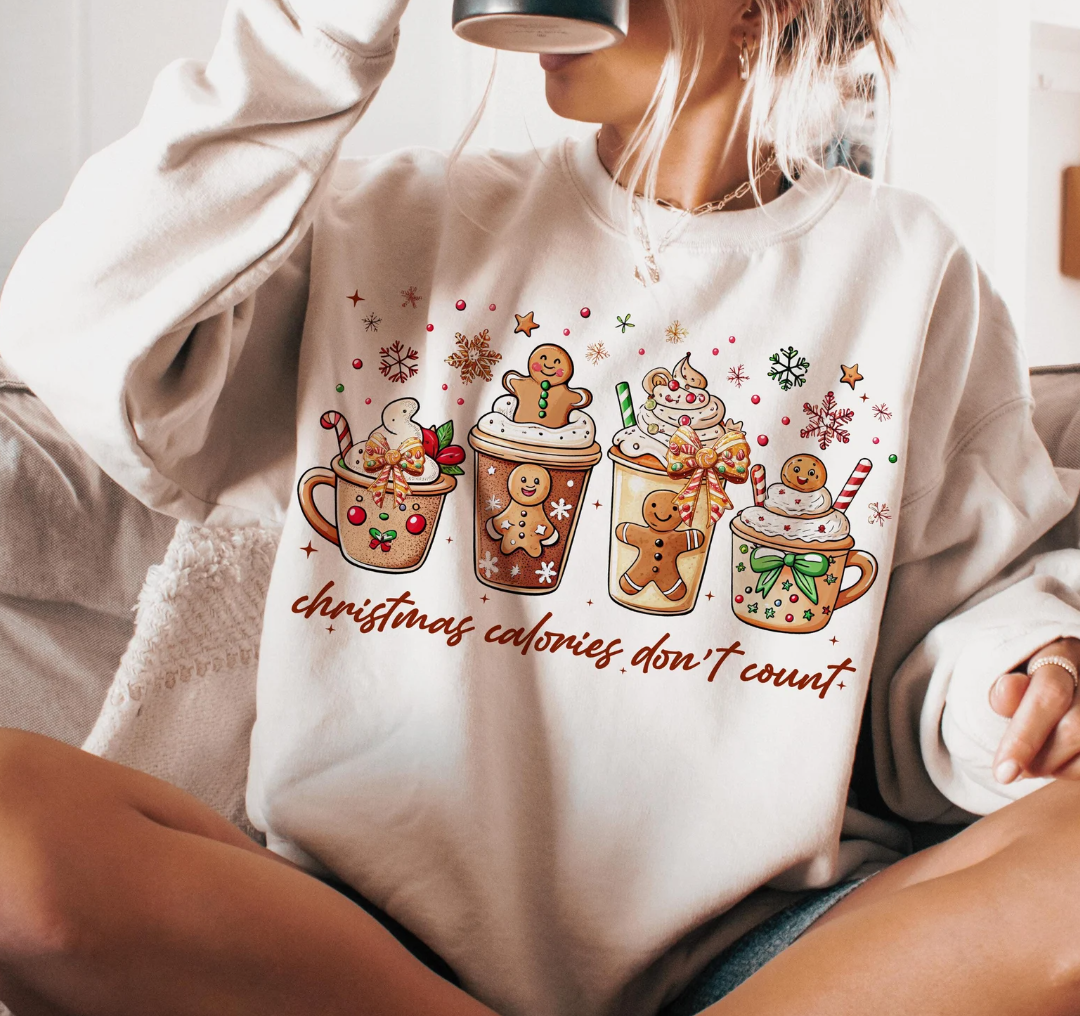 Peach Closet – Großhandel Sweatshirt mit Grafikdruck – Damen – Christmas Calories Don't Count T-Shirt oder Rundhals-Sweatshirt0