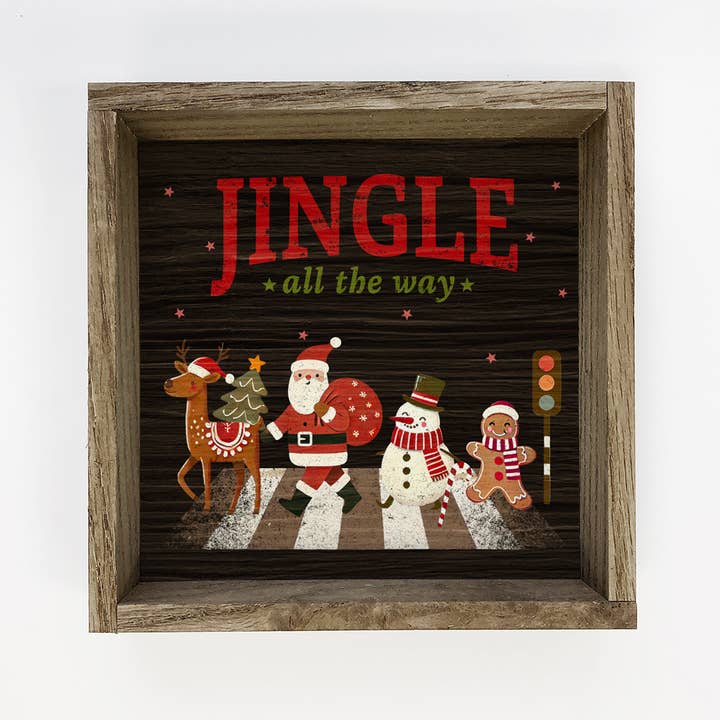 Jingle All the Way Santa - Christmas Canvas Art - Wood Frame for wholesale by Hangout Home