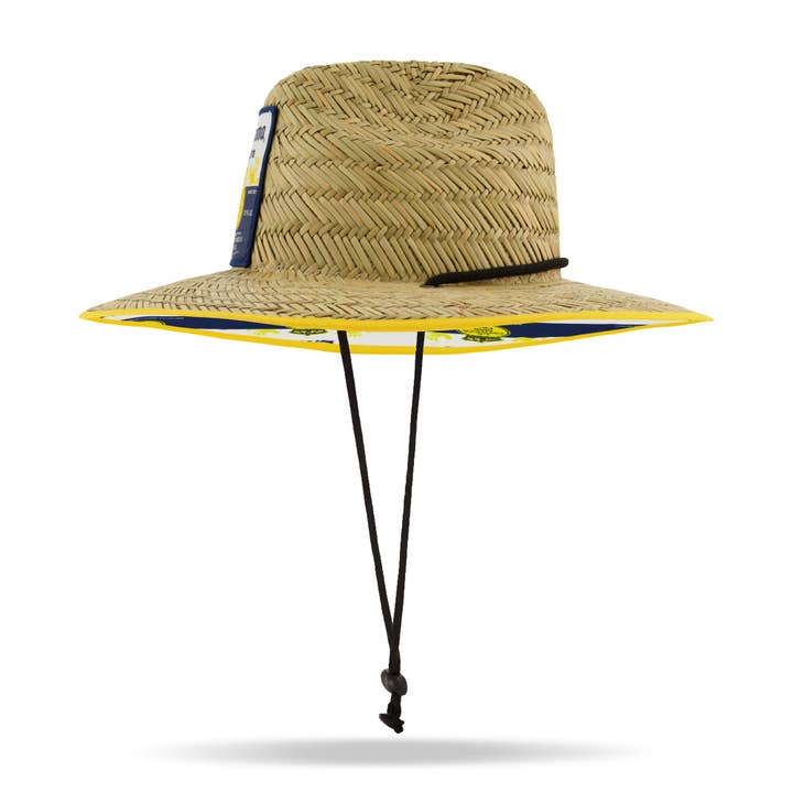True Religion - Wholesale Straw Hat - Unisex - Corona Extra Branded Straw Sun Hat with Blue and Yellow Striped Brim