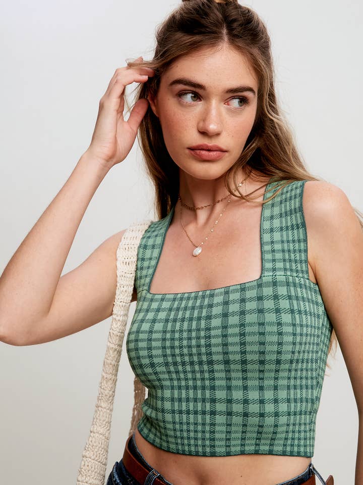 Plaid Knit Brami for wholesale by Listicle