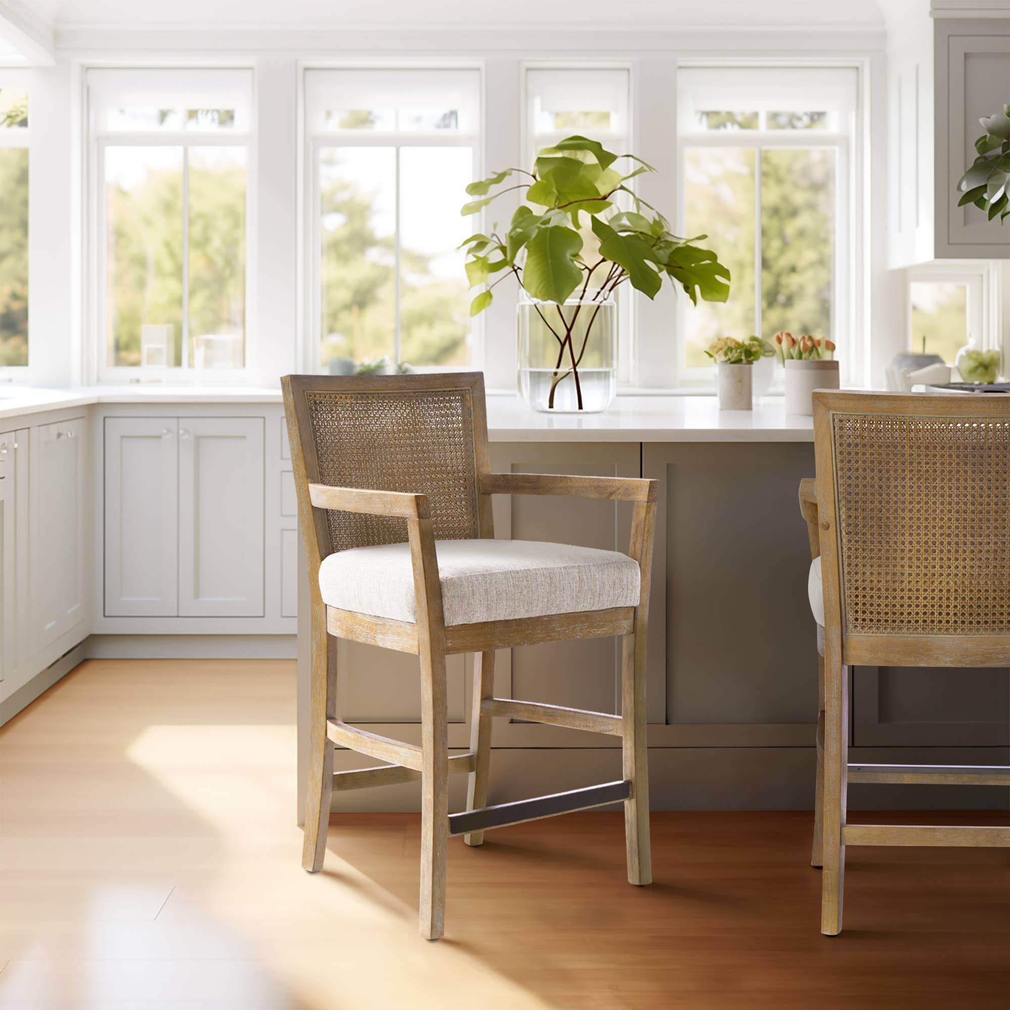 Olliix - Wholesale Stool - Farmhouse Armed Cane Back Counter Stool Barstool1