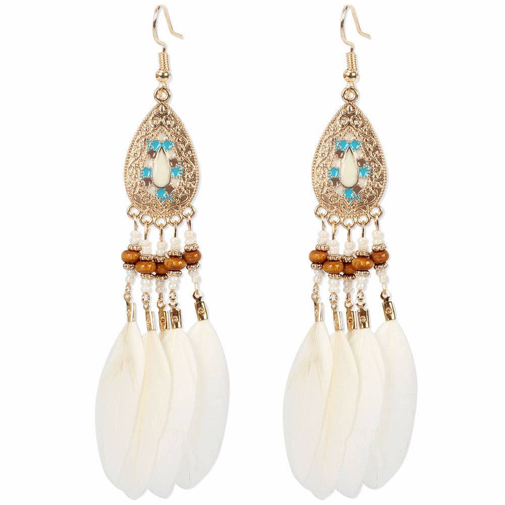 Mio Queena – wholesale Tofsörhängen – Bohemian Drop-formade fjäder tofs örhängen0