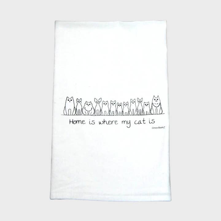 Cat Is Home Dish Towel | Tea Towels | Flour Sack Towels for wholesale by Green Bee Tea Towels