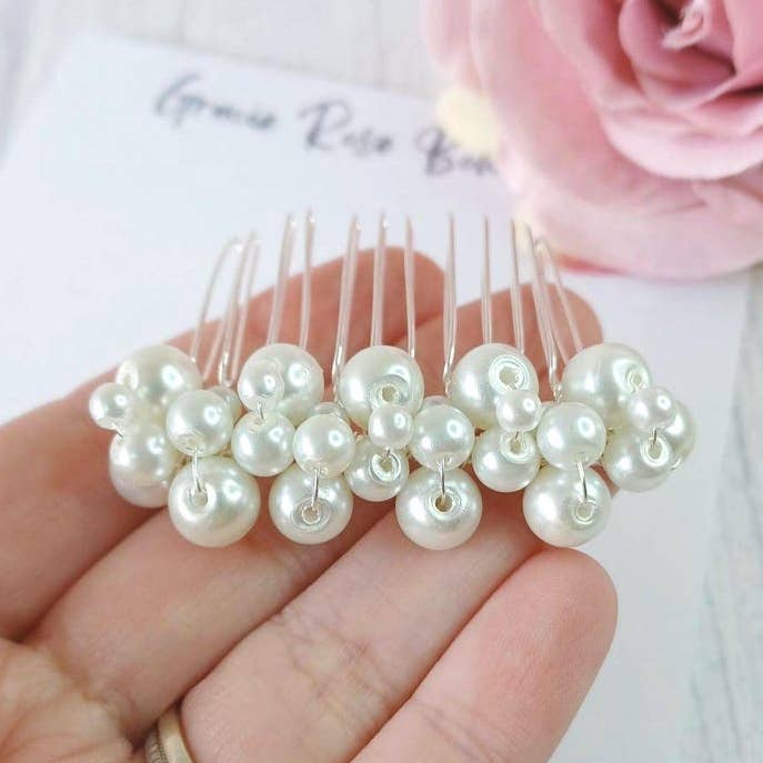 Handmade Pearl Hair Comb: Bridal Hair Accessories (5cm) for wholesale by Gracie Rose Bowtique