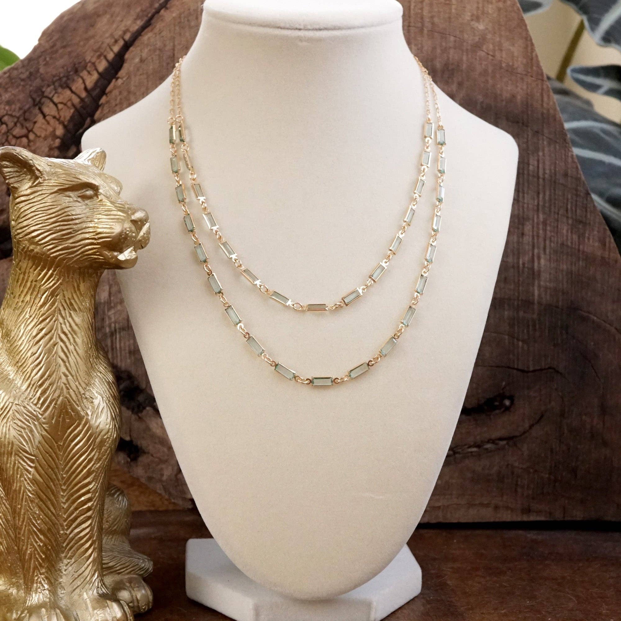 PennyLine inc - Wholesale Link & Chain Necklace - Twice the Sparkle – Double Layer Baguette Crystal Necklace in Gold Tone5