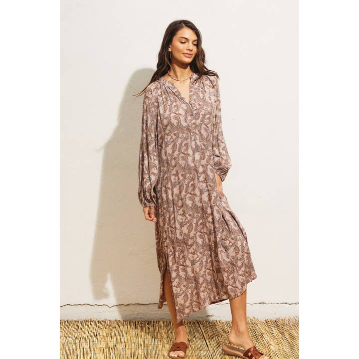 FD7023 Abito longuette con scollo arricciato Paisley per la vendita all'ingrosso da parte di Dress Forum