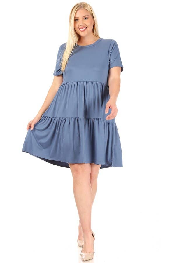 VIBE Apparel Co – wholesale Klänning - Dam – Plus borstad kortärmad baby docka klänning med 2 tier kjol12