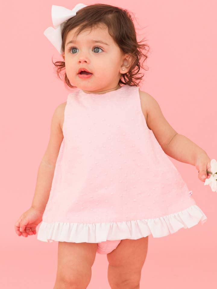 Baby Girls Pink & White Swiss Dot Swing Top & Bloomer Set
for wholesale on Faire2