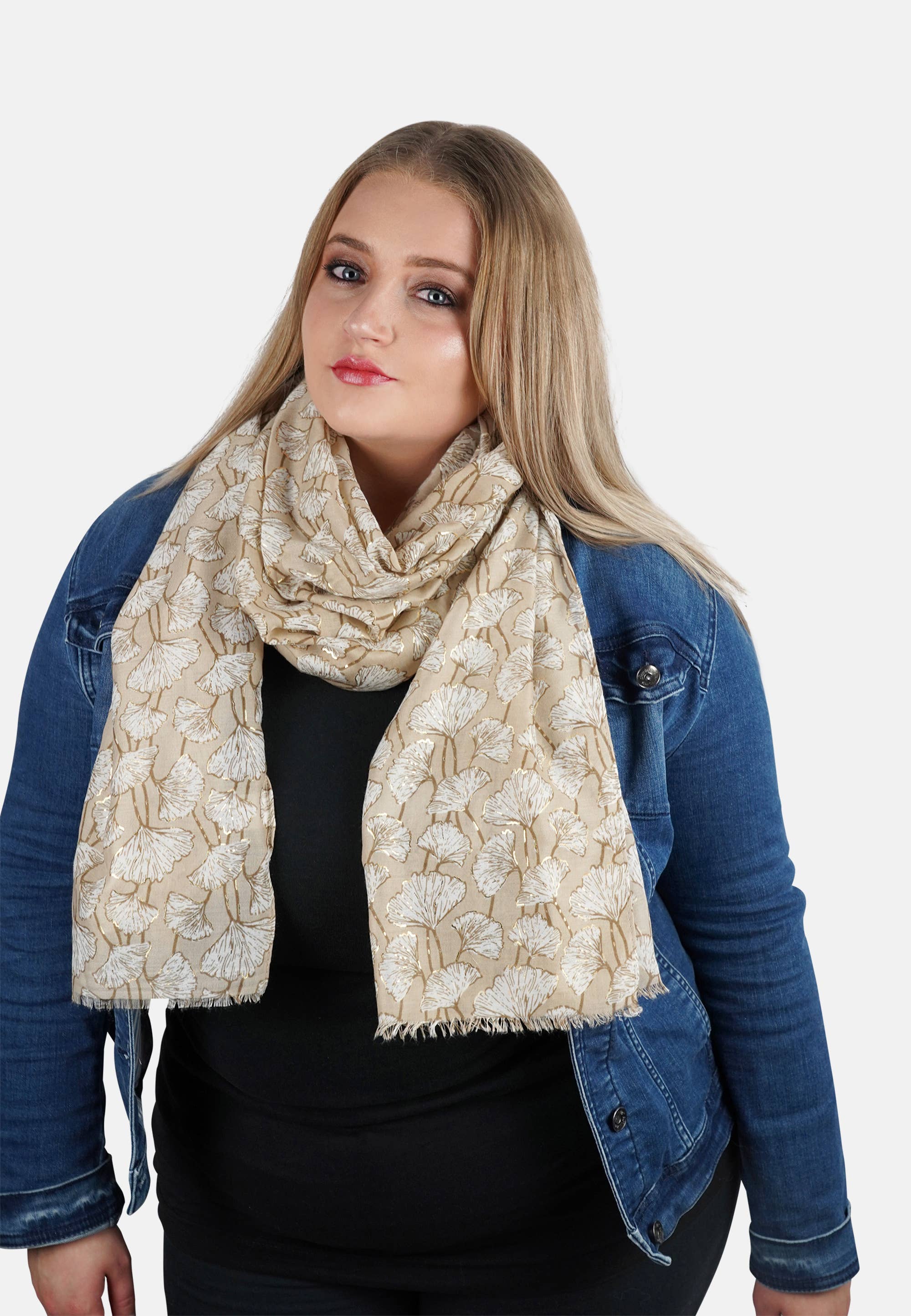 HJS – wholesale Scarf – Women's – Printed scarf 'CLOVER' - made of viscose with golden print14