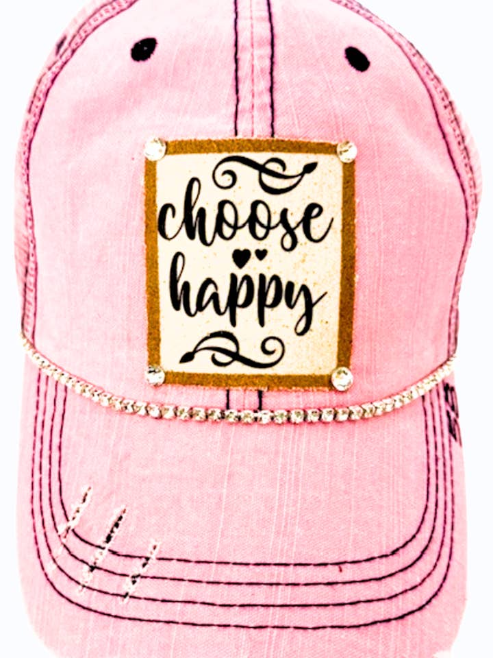 GORRA DE CAMIONERO "ELIGE SER FELIZ" DESGASTADA para venta al por mayor de Jana's Flannels