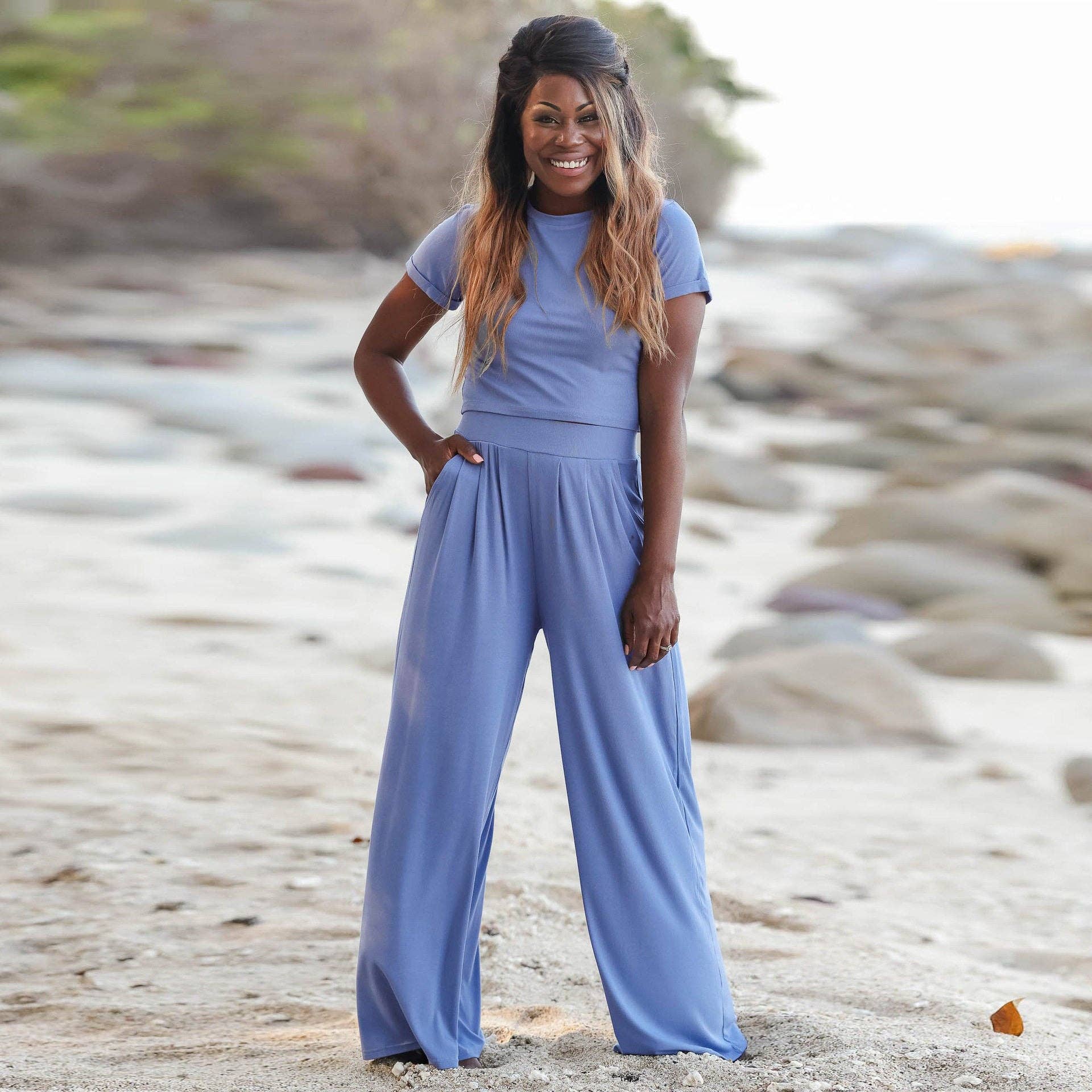 FurDecoration - Wholesale Top & Pant Set (NOT Loungewear) - Women's - Solid Short Sleeve Two-Piece Suit3