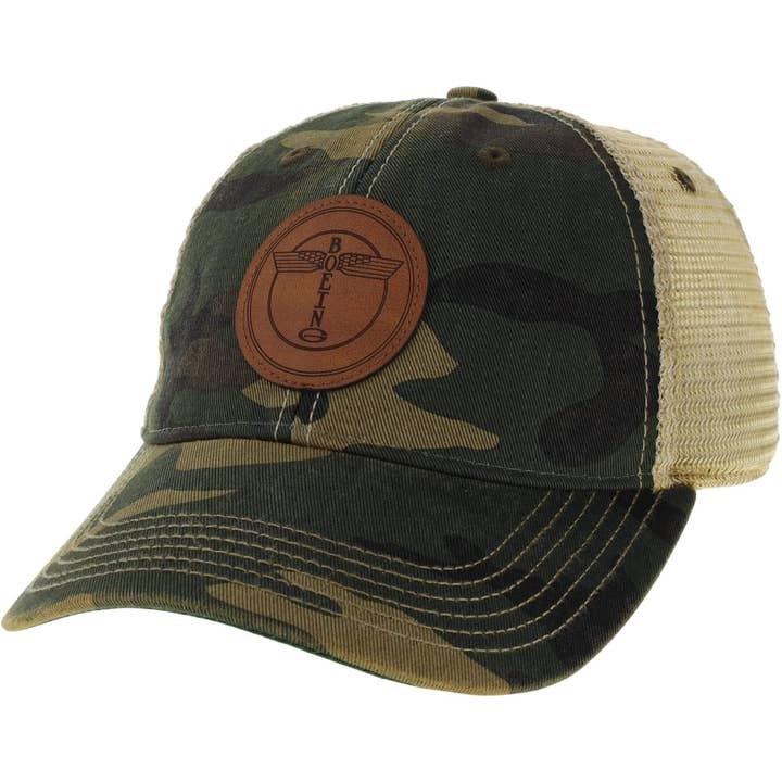 Boeing Engraved Letter Applique (Army Camo) Trucker Cap for wholesale by Aeroplane Apparel Co.