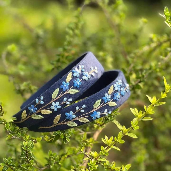 Quince Fables - Wholesale Fashion Headband - Women's - Lily of The Valley, Forget-me-not Orchid Embroidered Headban