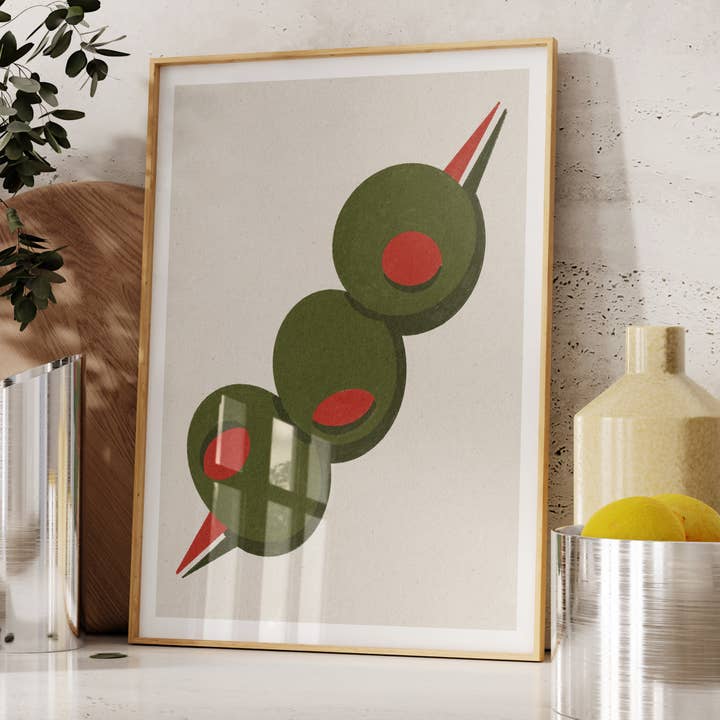 Olives On A Toothpick Art Print for wholesale by Ev Mat Studio