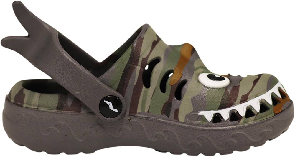 Eastern Off Price - Wholesale Sandals - Kids - Norty Grey Camo Shark Slip-on Sandal Slipper Clog 419242