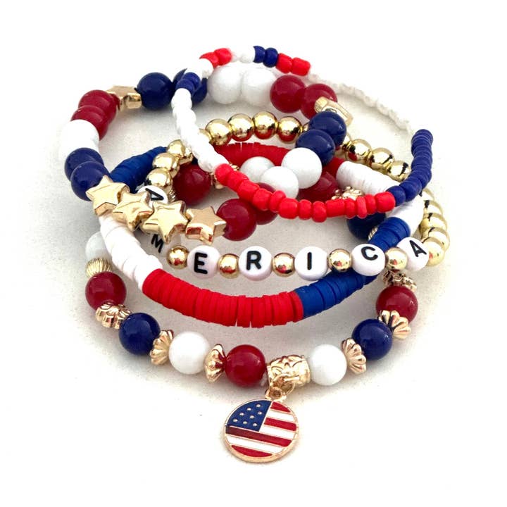 Juego de 5 pulseras con abalorios con forma de semilla con forma de bandera estadounidense del 4 de julio para venta al por mayor de iconic mi