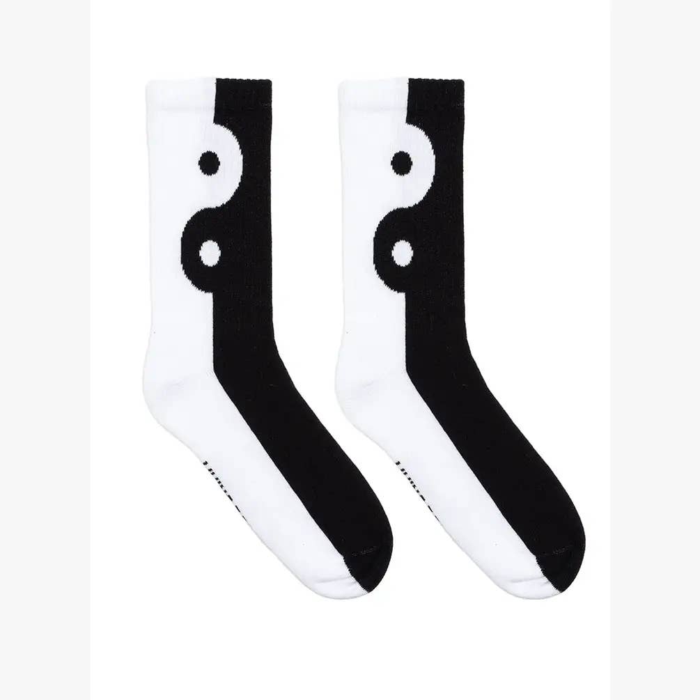 Living Royal - Wholesale Socks - Unisex - Classic Crew Socks w/ Ribbed Tubing - Yin Yang-Black & White