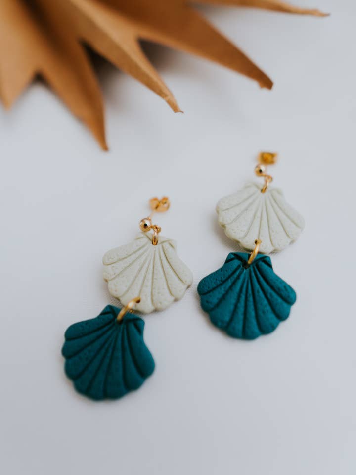 Beach Clay Earrings | Beachy Blue Sea Shell Clay Earrings for wholesale by Happy Cutter Co