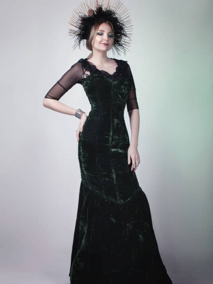 corsettery - Wholesale Dress - Women's - Mermaid long velvet corset dress. Gothic, steampunk velvet dress, vampire dress2