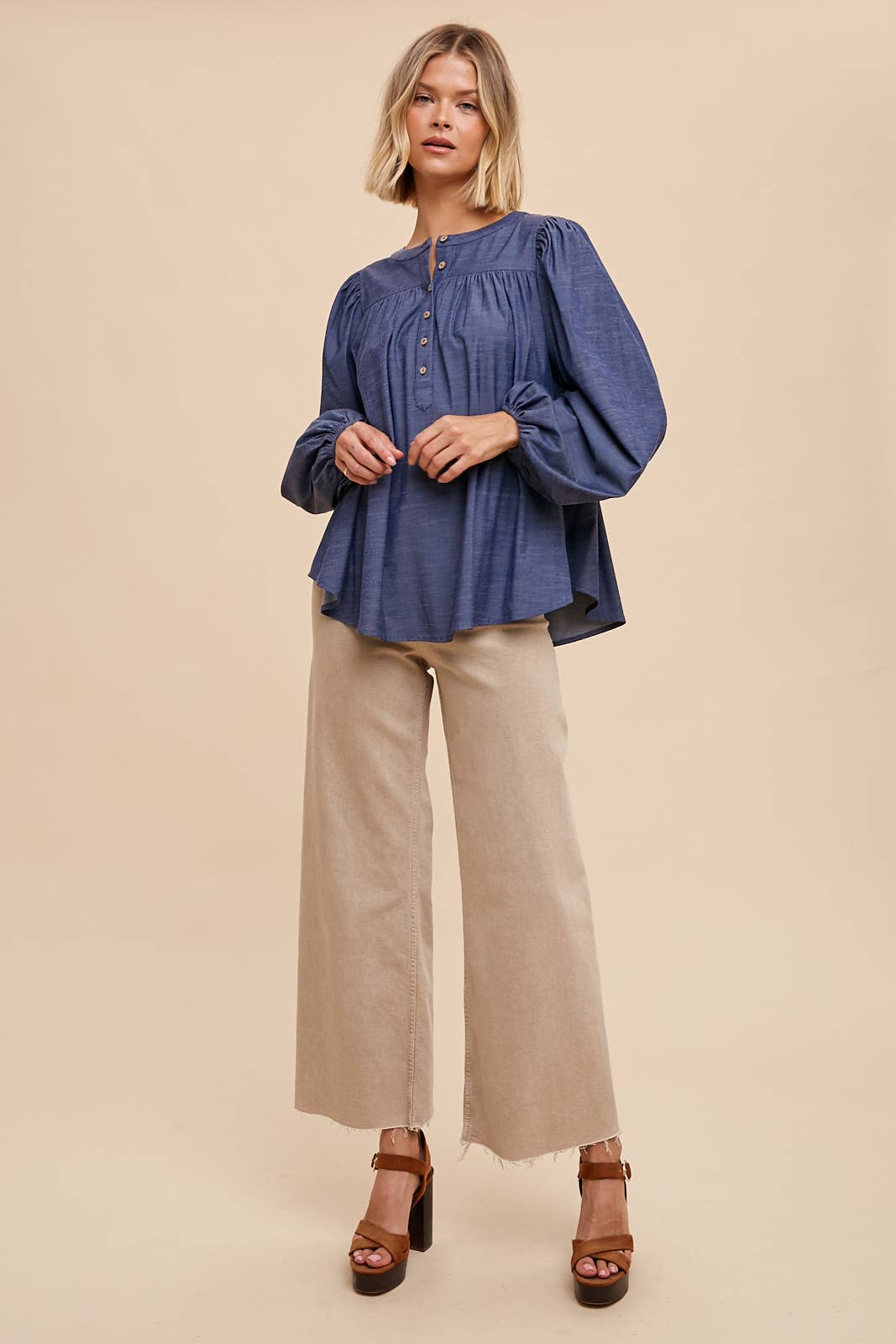 DARK WASHED TENCEL HENLEY SHIRT for wholesale on Faire3