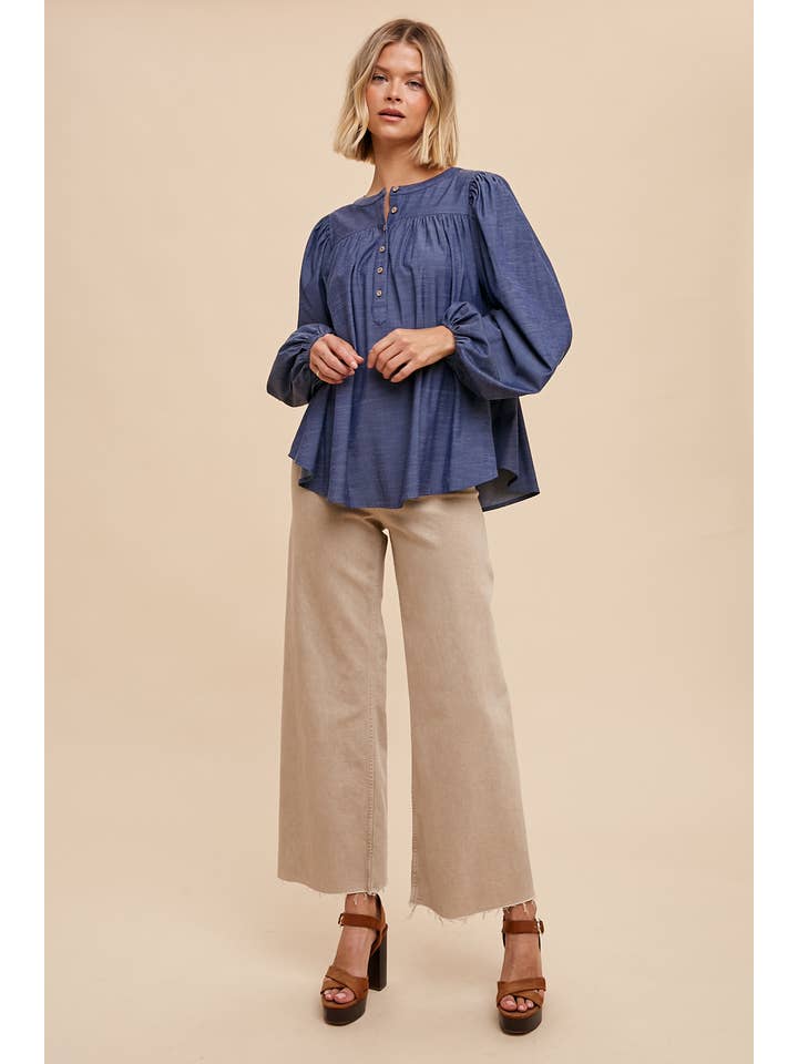 DARK WASHED TENCEL HENLEY SHIRT for wholesale on Faire3