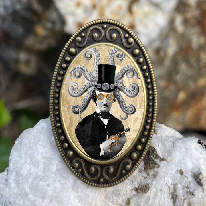 Steampunk Edgar Allan Poe Antiqued Bronze Adjustable Ring Octopus Brass for wholesale by FringePop