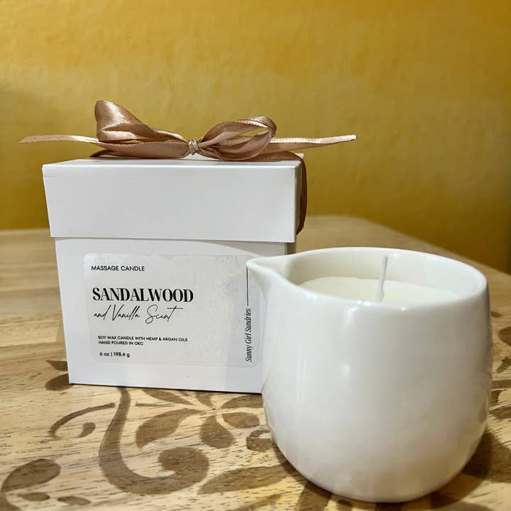 Soy Wax Massage Candle w/ Gift Box- Vanilla & Sandalwood Scent for wholesale by Sunny Girl Sundries