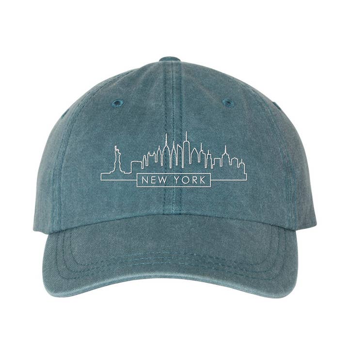 Skyline New York bestickter, pigmentgefärbter Papa-Hut für den Großhandel von Lucky Luna Apparel
