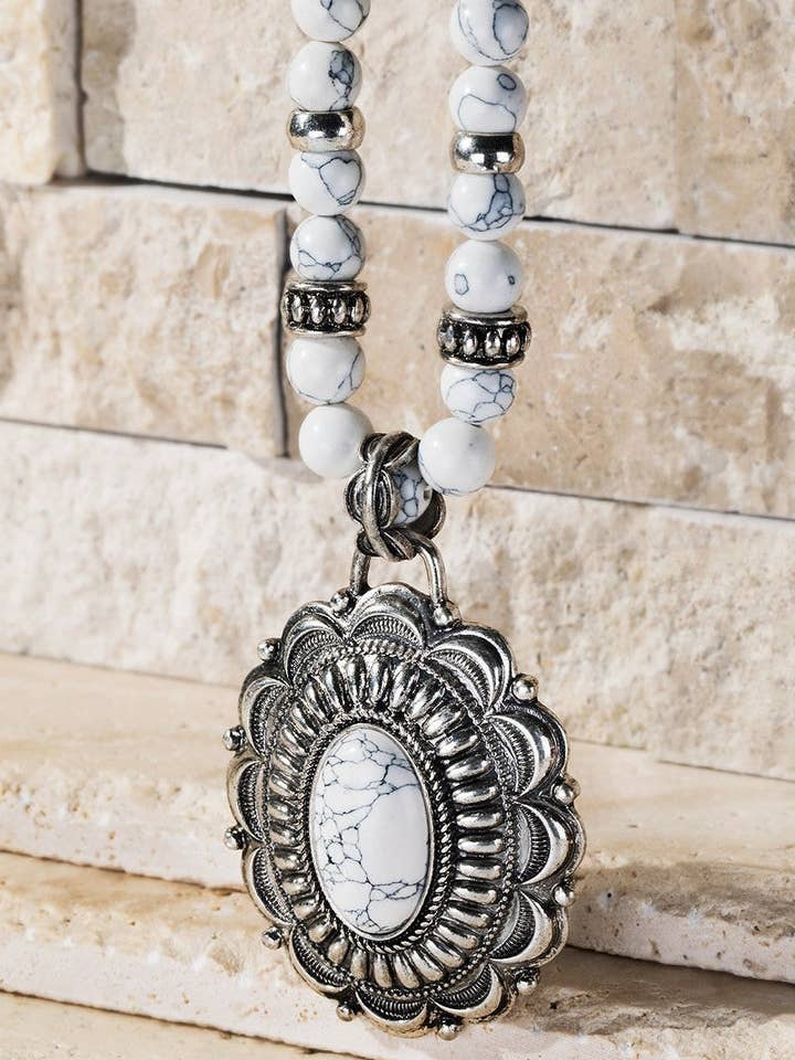 Howlite White Oval Concho Pendant Jewelry Set for wholesale by The Steven Wick Company