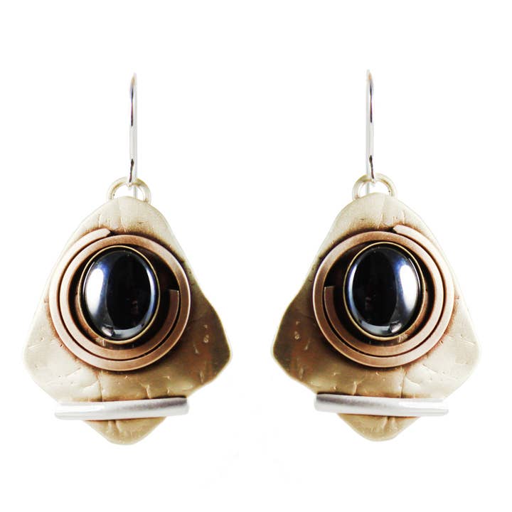 Boucles d'oreilles Aegean Deco en argent sterling, laiton et hémélite pour la vente par Whitney Designs Ltd.