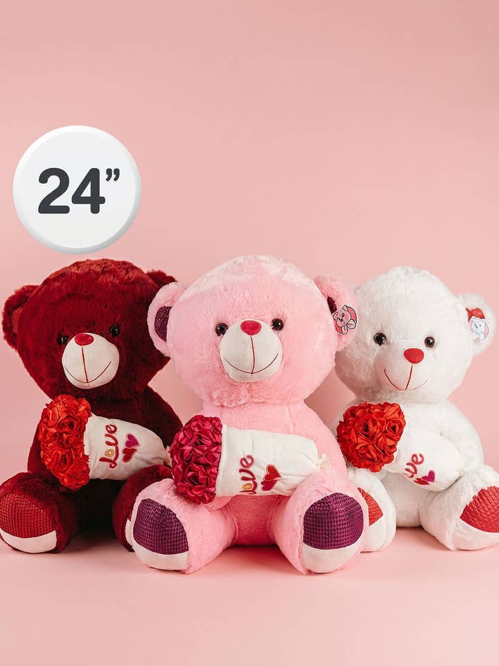 Luxe Rose Bouquet Teddy Bear - 24 Inch for wholesale by Cap Zone