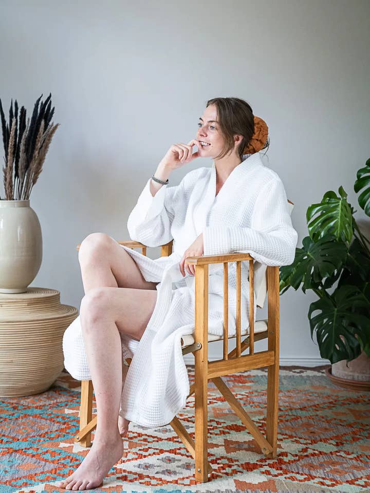 Neunest – Großhandel Bademantel – Unisex – Pamuk Bademantel mit Waffelmuster, Weiß, 100% Baumwolle