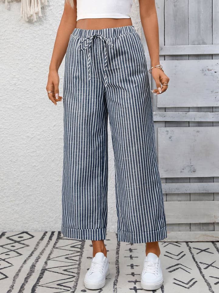 Striped High Waist Wide Leg Pants Casual Summer for wholesale by Suhkasana