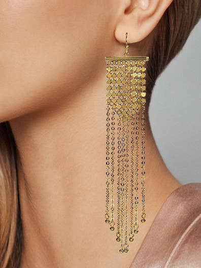 Longues boucles d'oreilles pendantes à franges en métal pour la vente par TheTizana