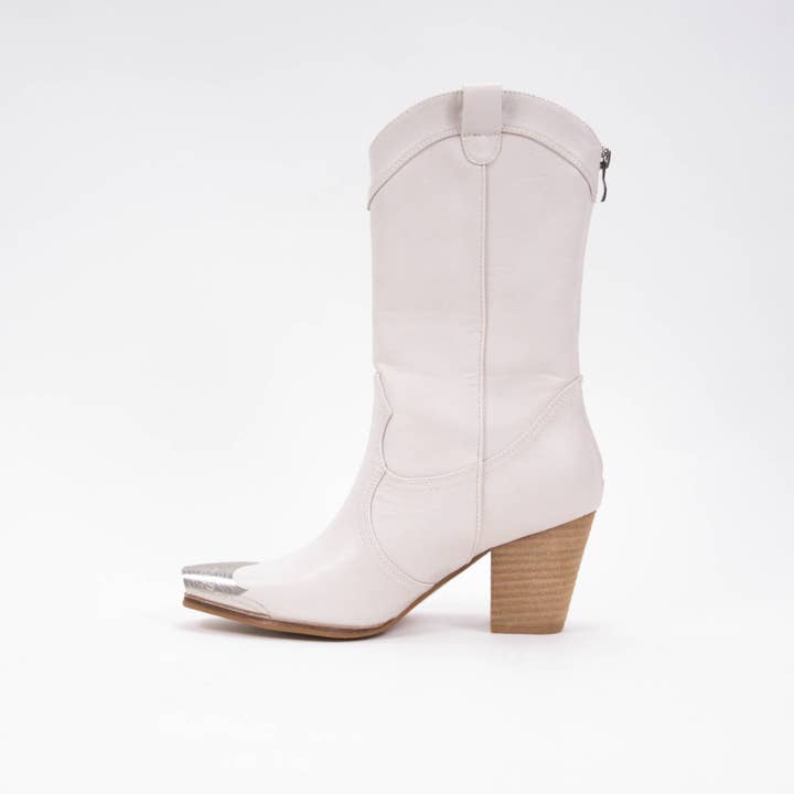CCOCCI - Wholesale Cowboy Boots - Women's - METALLIC SILVER TOE TIP MID-CALF WESTERN BOOTS