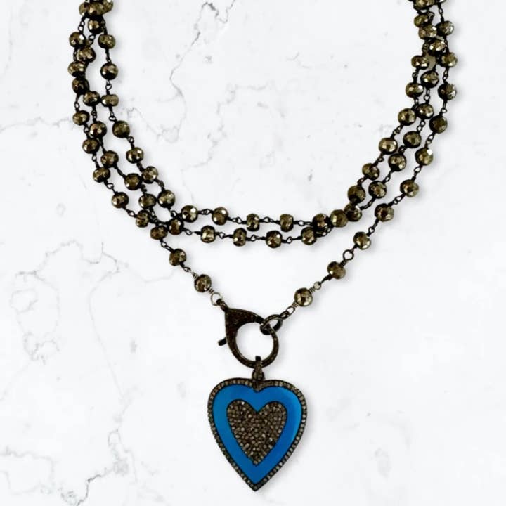 Queenbitter - Wholesale Pendant/Charm Necklace - Natural Turquoise Pave Diamond Heart Pendant Necklace1