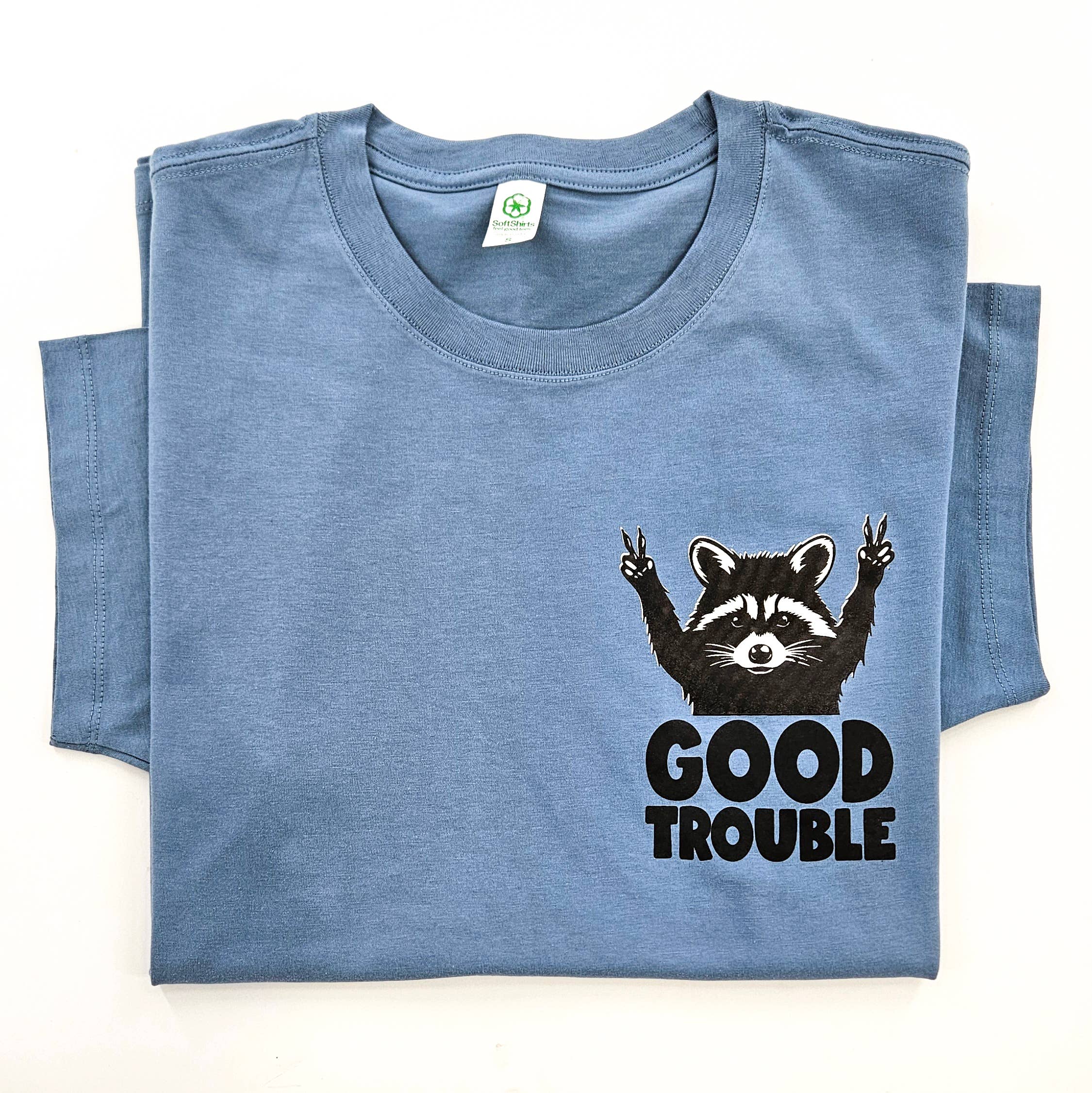 Allegheny Outfitters - Wholesale Screen Printed T-Shirt - Unisex - Good Trouble Raccoon Peace Tee