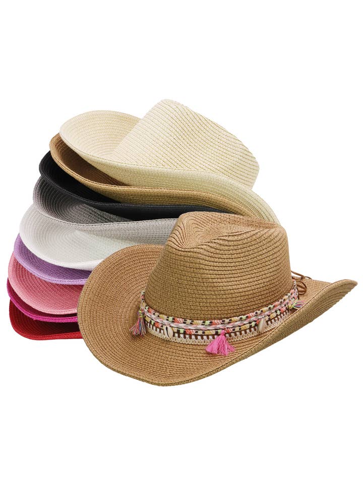 Sombrero vaquero costero con borlas rosas y ala moldeable para venta al por mayor de Cap Zone