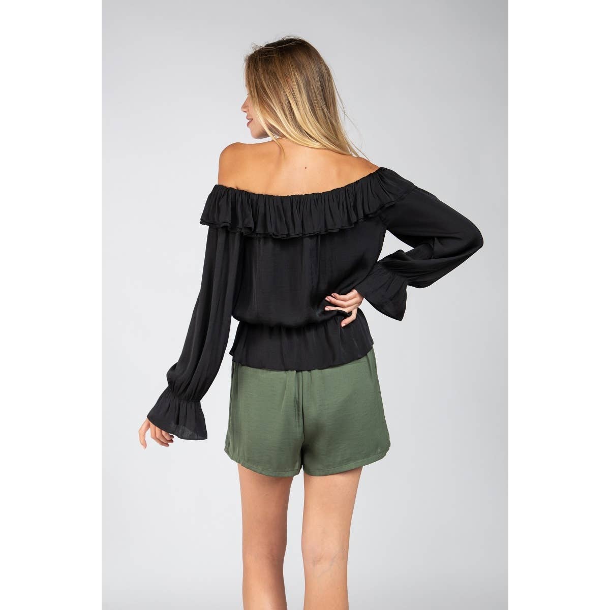 Naked Zebra Rack - Wholesale Blouse - Women's - Off Shoulder Long Sleeve Peplum Blouse1