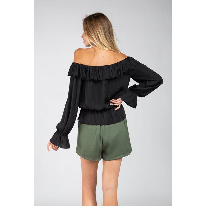 Naked Zebra Rack - Wholesale Blouse - Women's - Off Shoulder Long Sleeve Peplum Blouse1