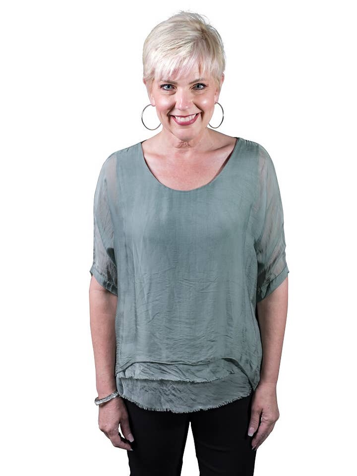 TINA Stephens Italy/Tees By Tina - Wholesale Blouse - Women's - Adriana Silk Double Raw Edge Top (BQ209)15