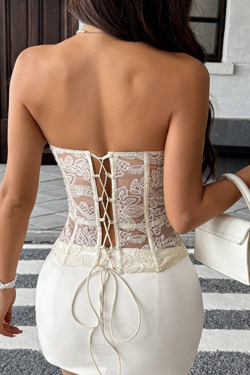 BEIGE Strapless Lace Corset Top for wholesale on Faire3