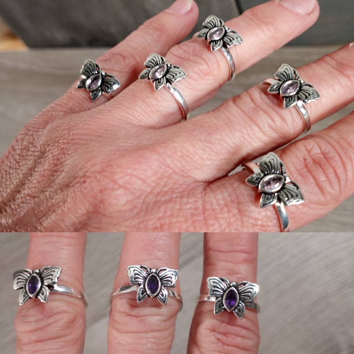 Gemstone Sterling Silver Ring Butterfly for wholesale by Keystone Crystals