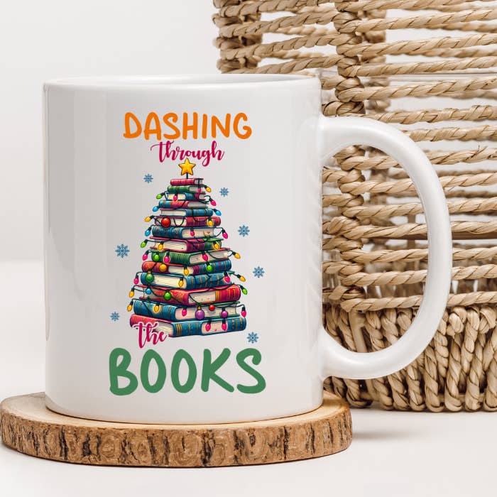 Dashing Through Books Christmas Mug for wholesale by KSquared Creation