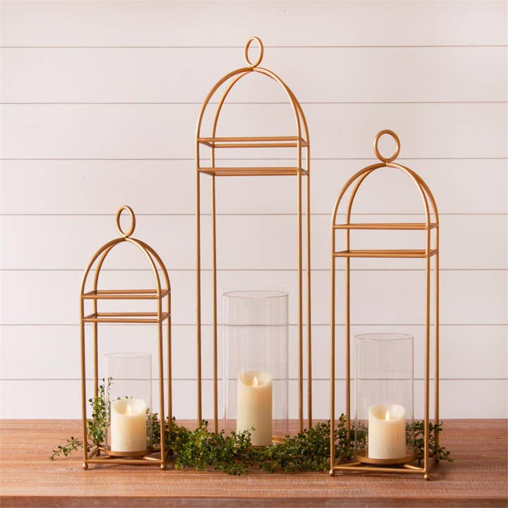Audrey's Home & Gift - Wholesale Candle Holder - Gold Cage Lantern Candle Holders (Set Of 03)