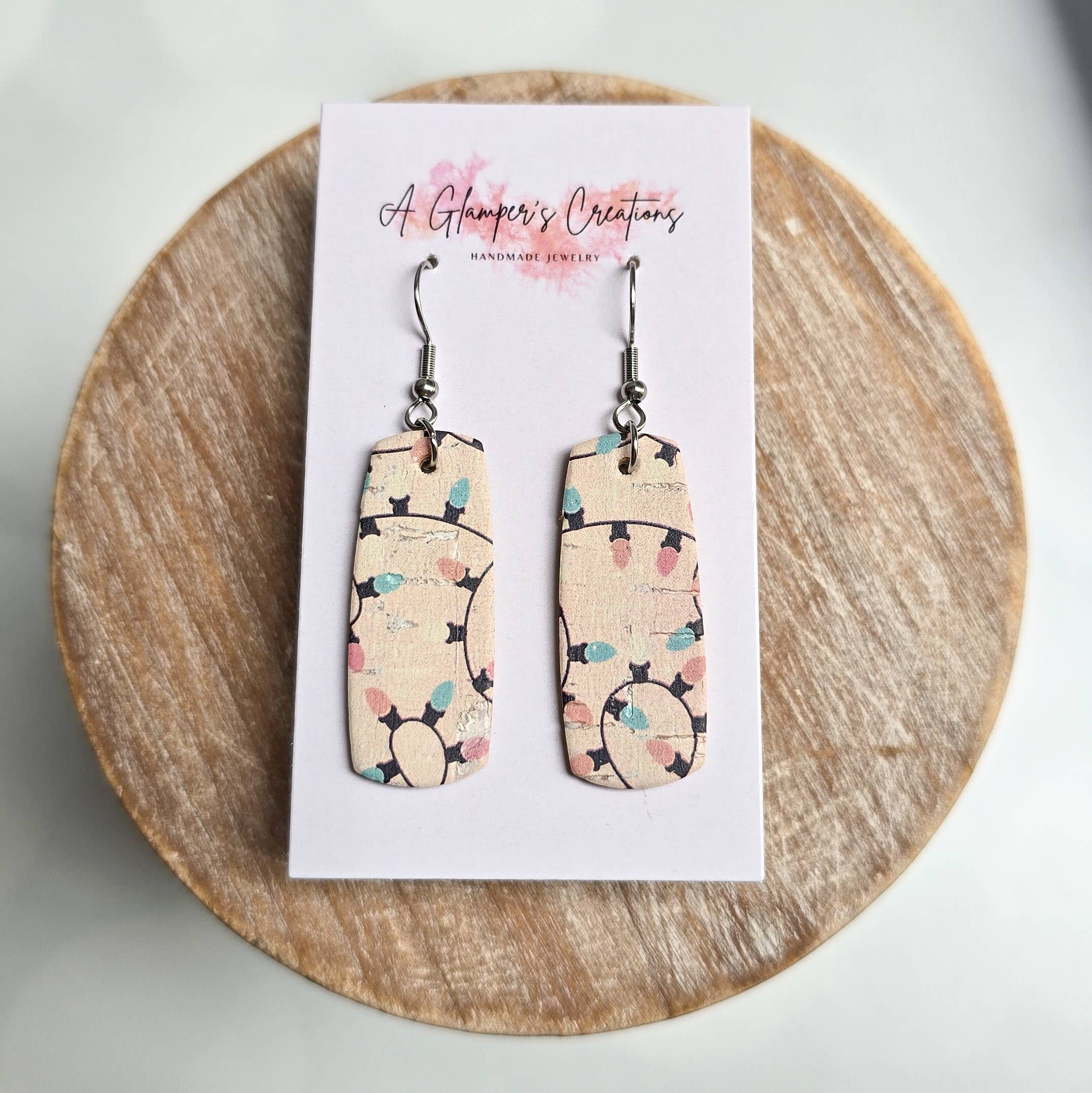 A Glamper's Creations LLC - Wholesale Dangle Earrings - Pink and Blue Christmas Lights Mini Bar Leather Earrings1