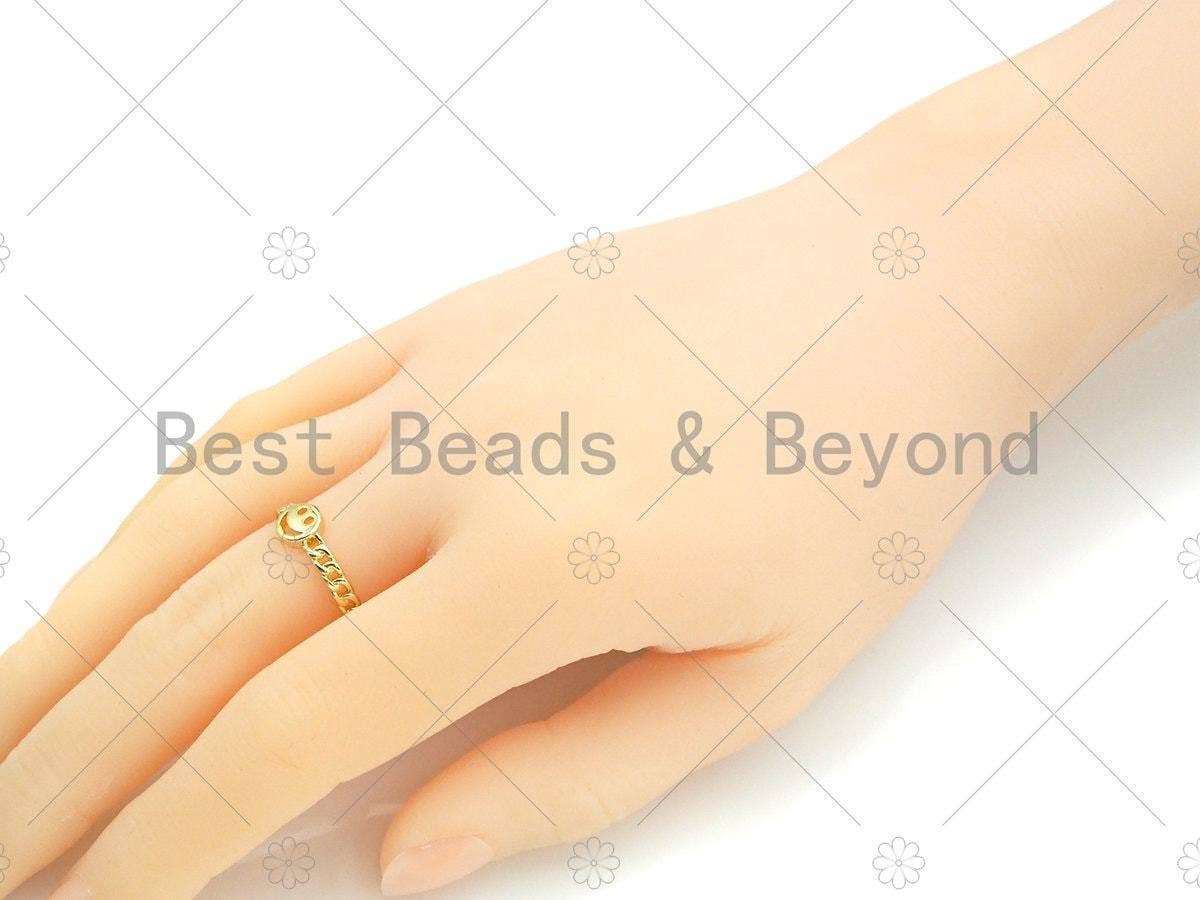 BestBeads&Beyond - Venta al por mayor Anillo de banda/apilable - Anillo ajustable dorado con cara sonriente, SKU #LD1272
