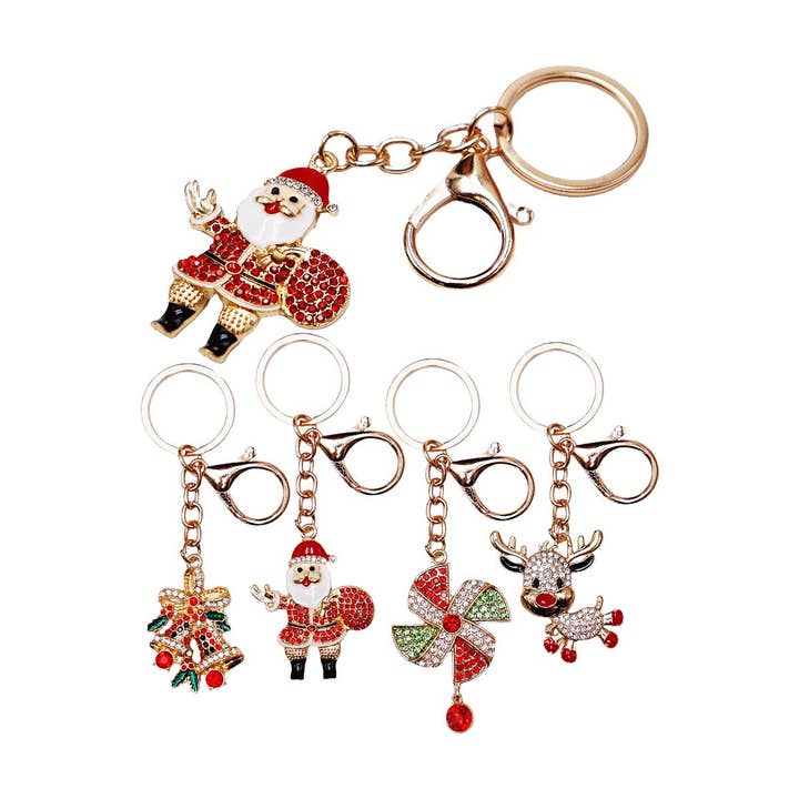 ASSORTED Christmas Ornament Bling Rhinestone Key Chain for wholesale on Faire