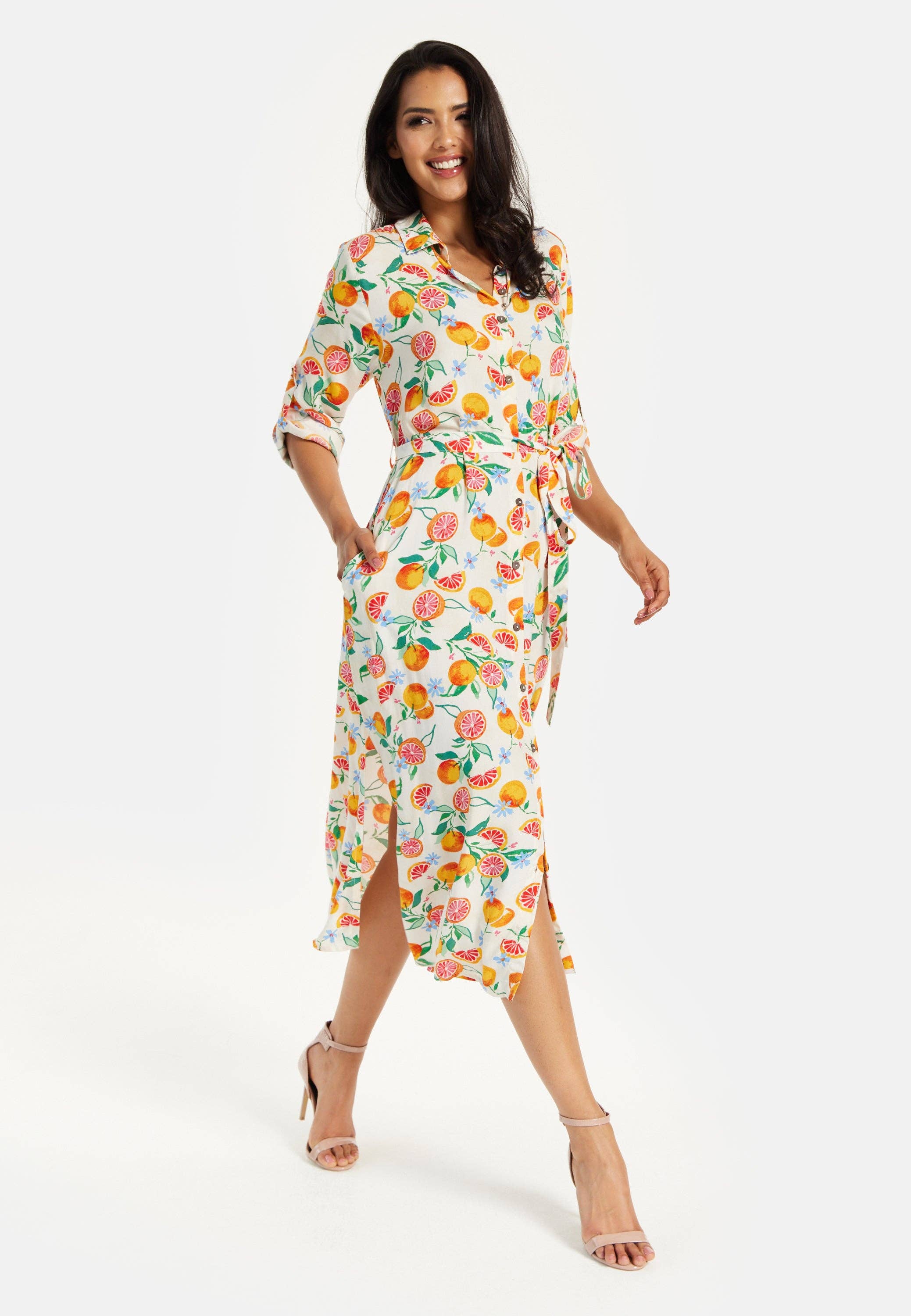 Multi coloured Liquorish Fruit Print Button Through Shirt Dress for wholesale on Faire4
